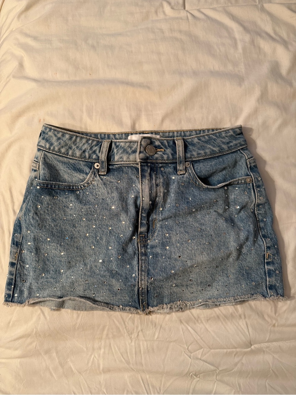 PINK Victoria's Secret Light Blue Denim Mini Skirt with Rhinestones